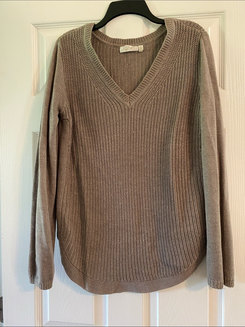 RD Style V-Neck Knit Sweater in Taupe Brown
